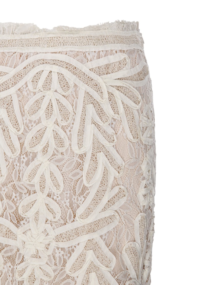P.a.r.o.s.h Embroidered Lace Overlay Scalloped Sheer Skirt In Neutrals