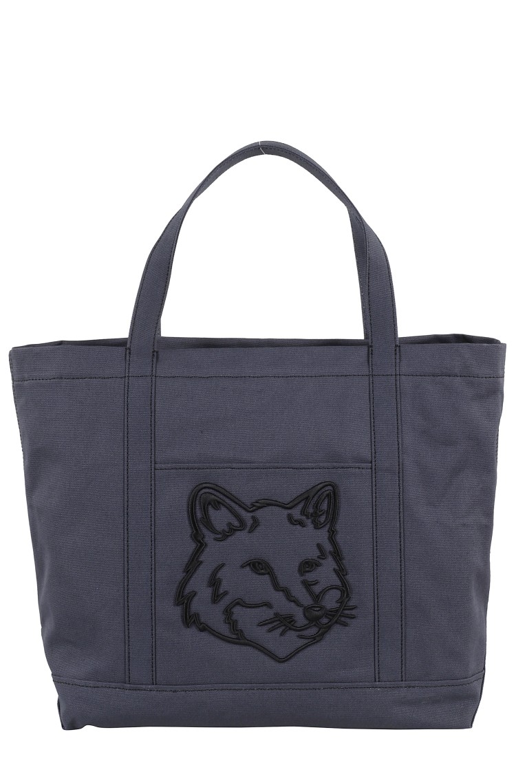 Maison Kitsuné Spacious Cotton Canvas Tote Bag With Embroidered Logo