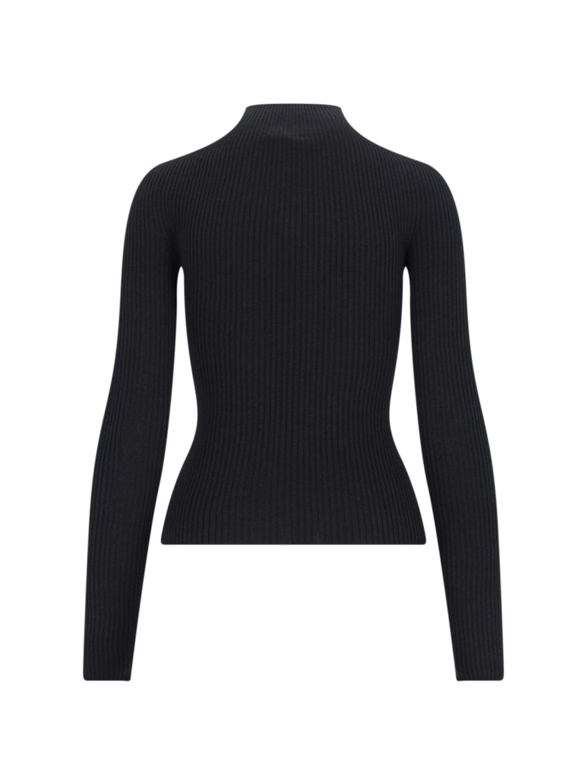 COURRÈGES COURRÈGES HIGH-NECK SWEATER IN BLACK COTTON AND WOOL BLEND