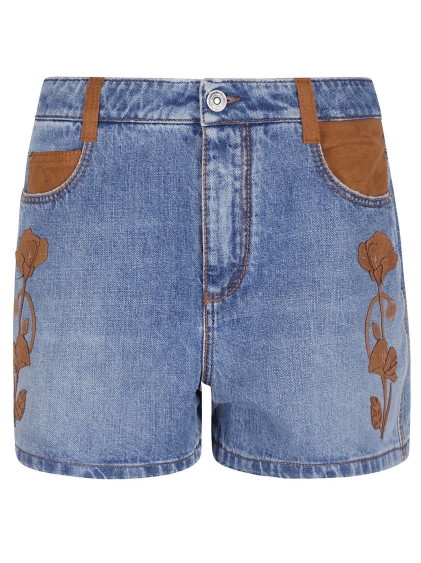 Ermanno Scervino Classic Denim Bermudas With Floral Embroidery In Blue