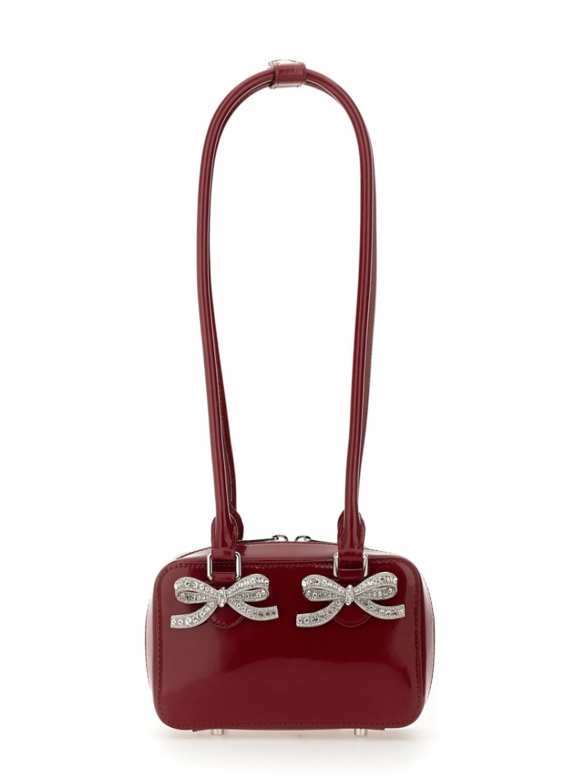 Shop Self-portrait Bordeaux Leather Shoulder Bag In Burgundy
