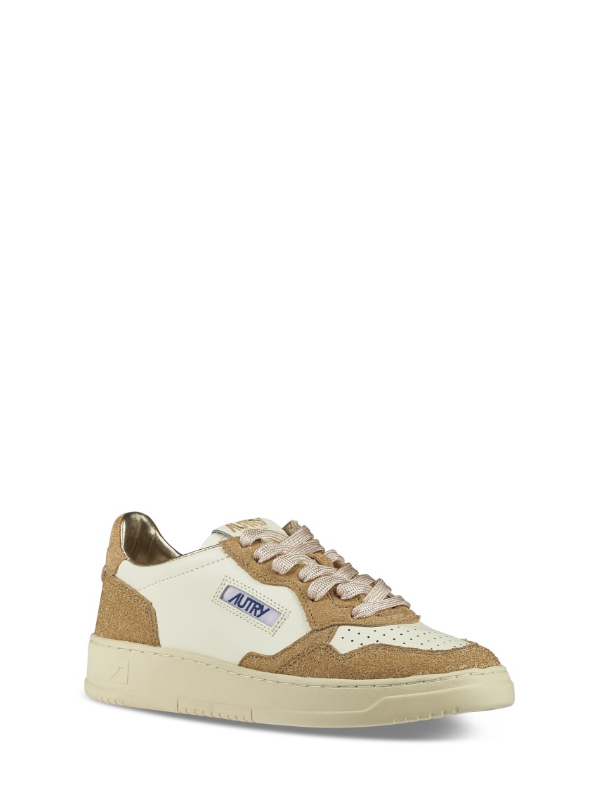 Autry Smooth And Textured Leather Sneakers With Padded Collar In Neutral