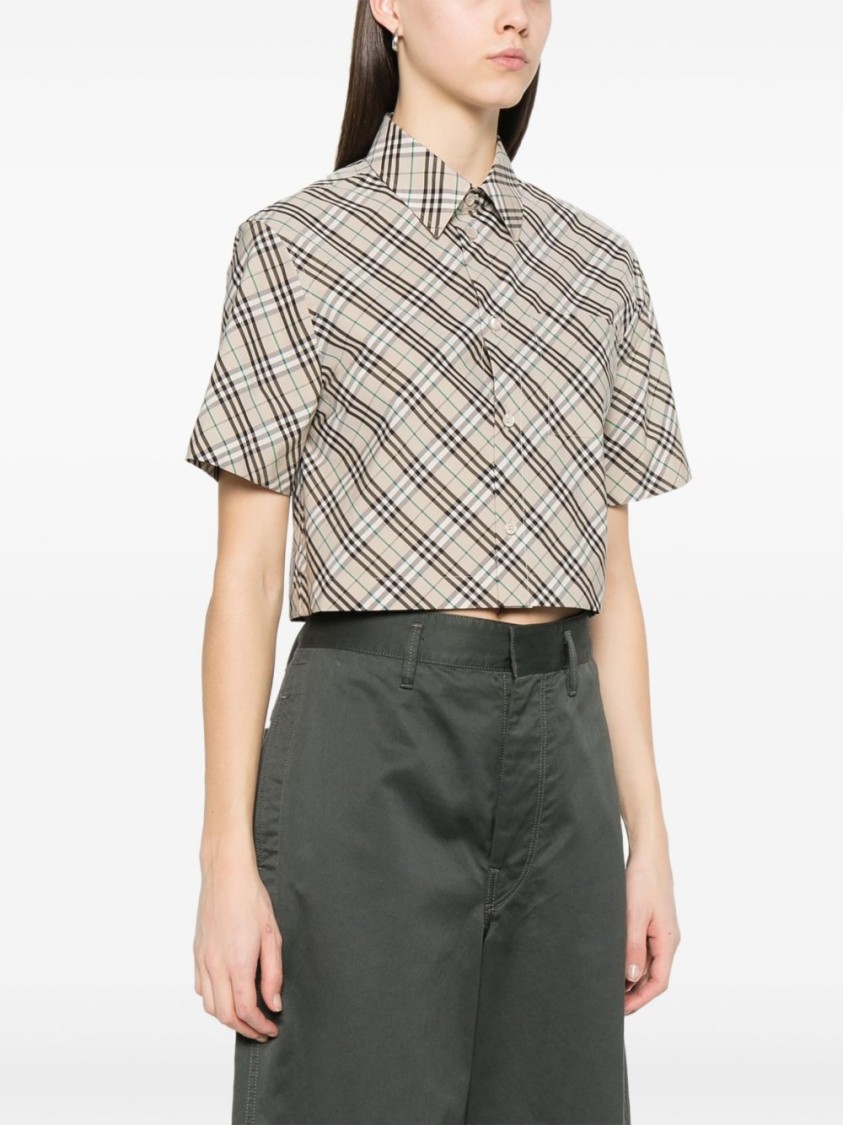 Burberry Check Short-sleeve Crop Button-down Shirt In Neutrals