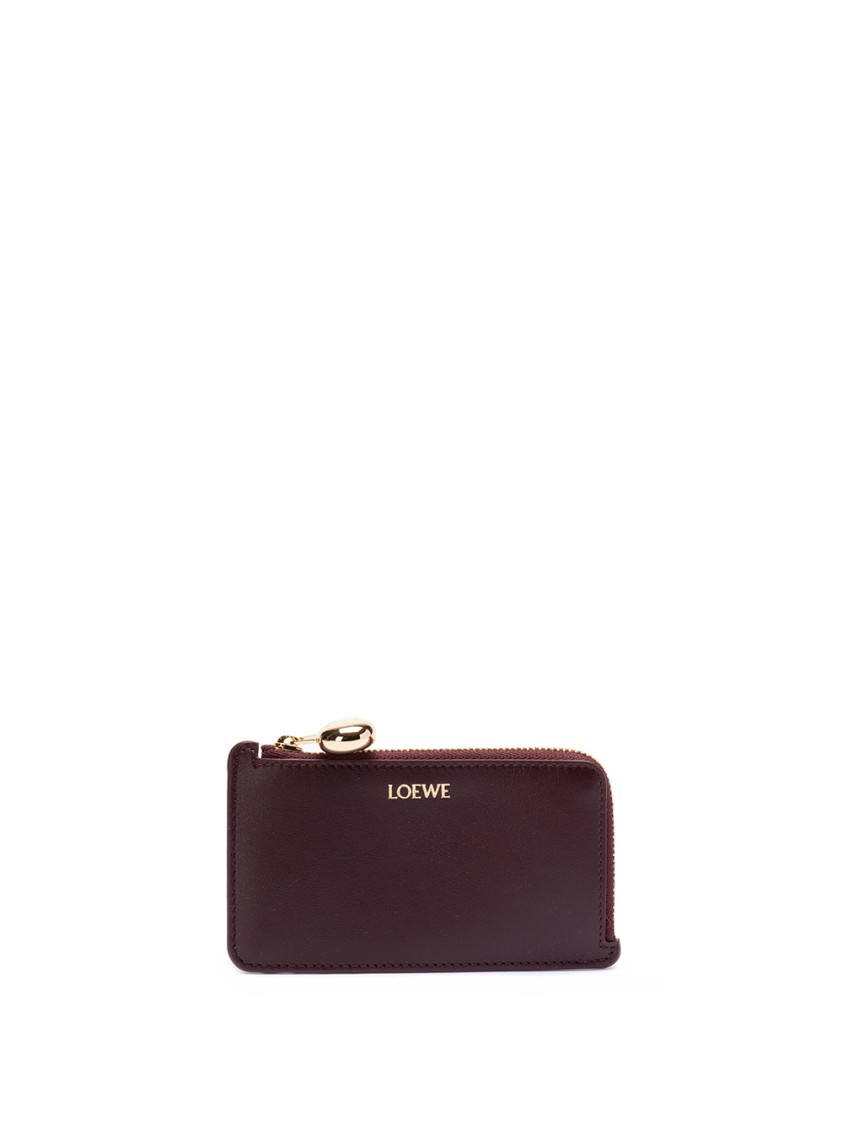 Loewe Pebble Leather Zipped Card Case In Burgundy