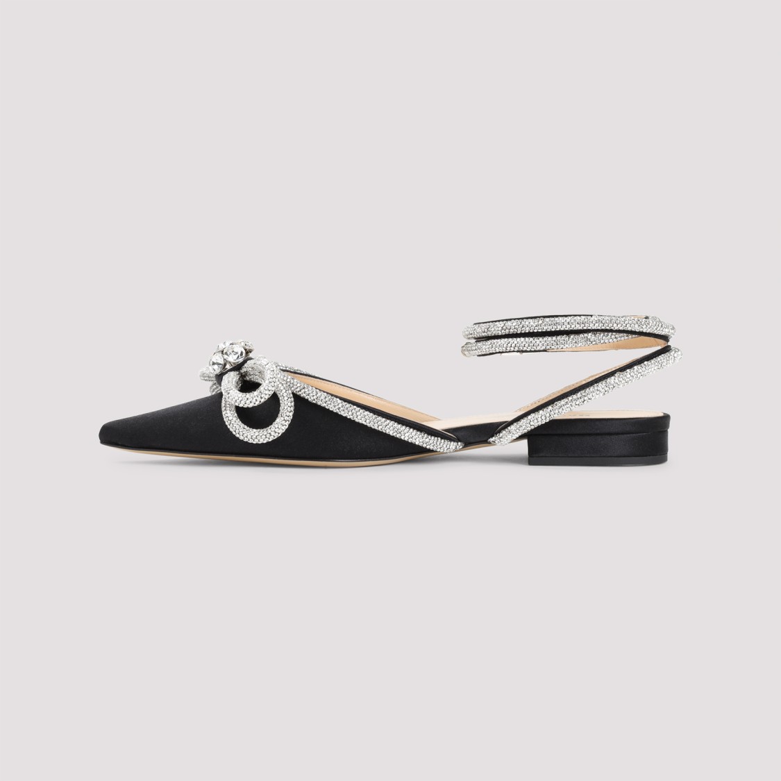 Mach&mach Double Bow Crystal-embellished Satin Point-toe Flats In Grey