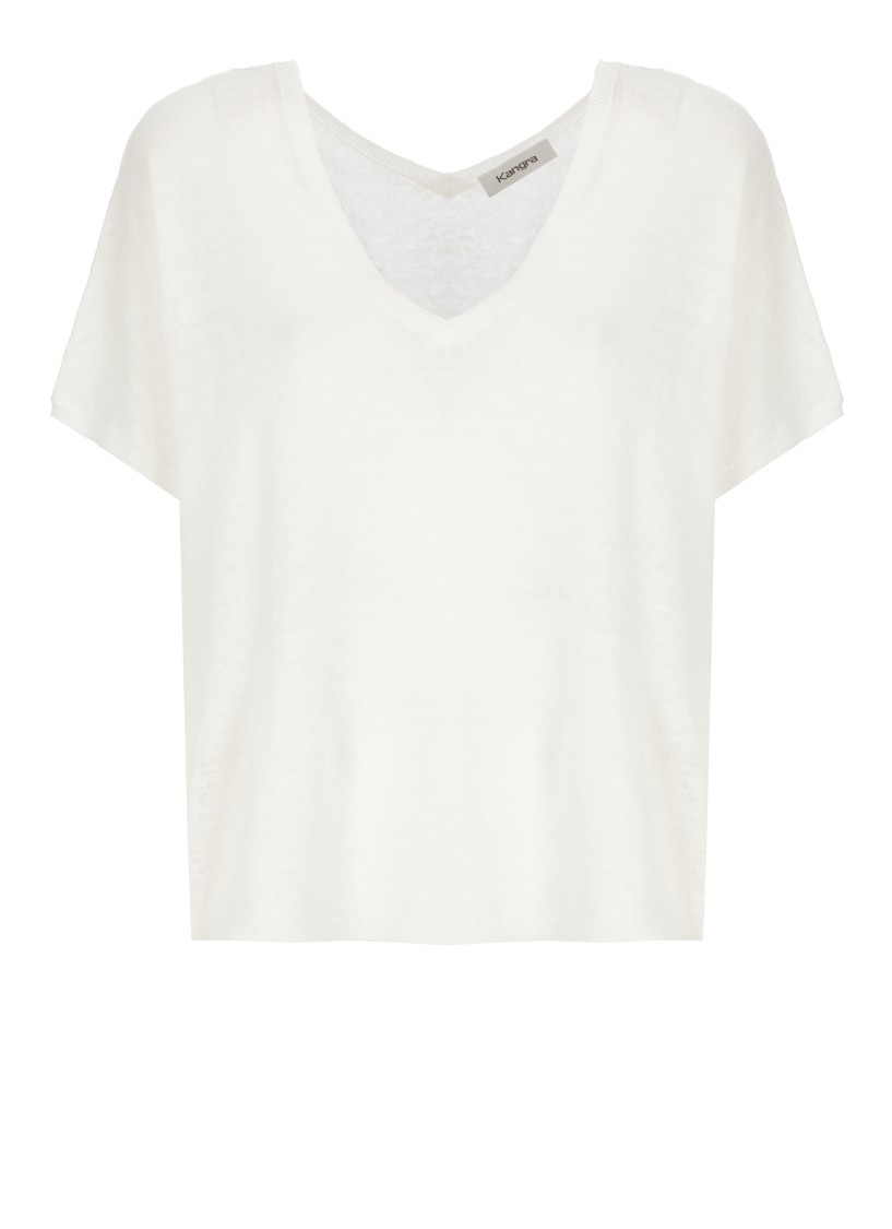 Kangra Cashmere Kangra White Linen Knit Top