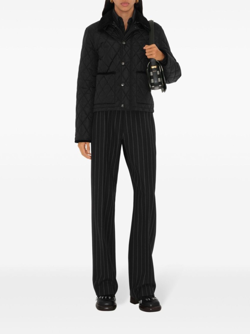Burberry Oldham Black Quilted Jacket With Corduroy Collar In Tech Fabric Woman In Black