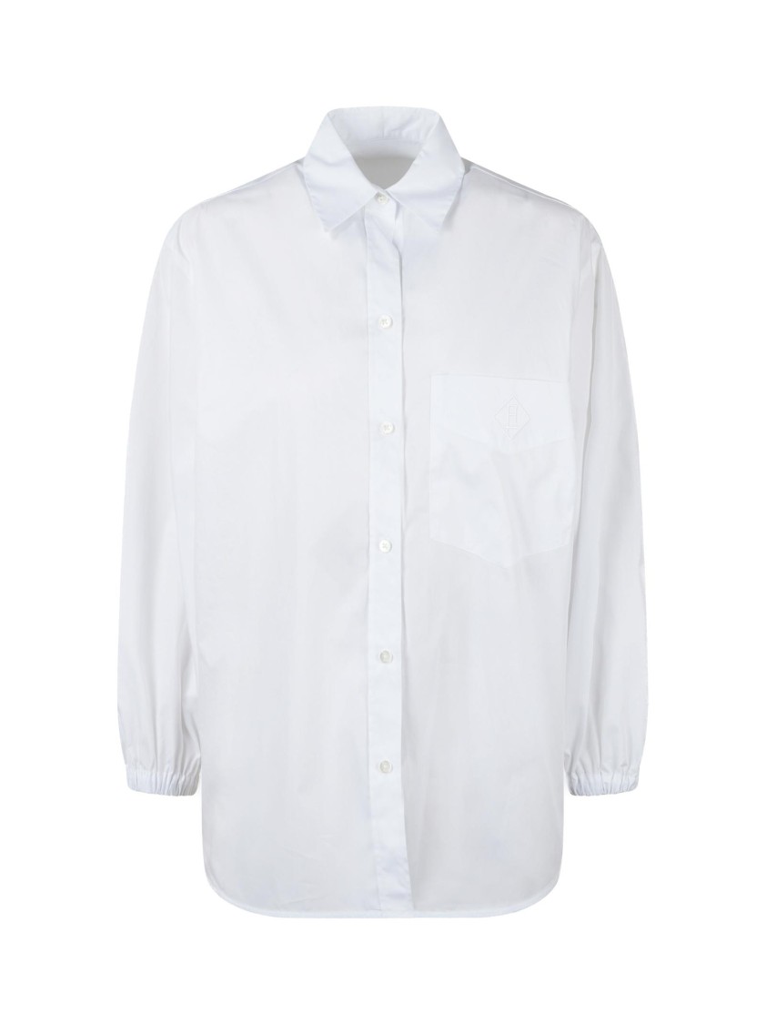 Herno White Cotton Poplin Oversized Shirt With Pointed Collar