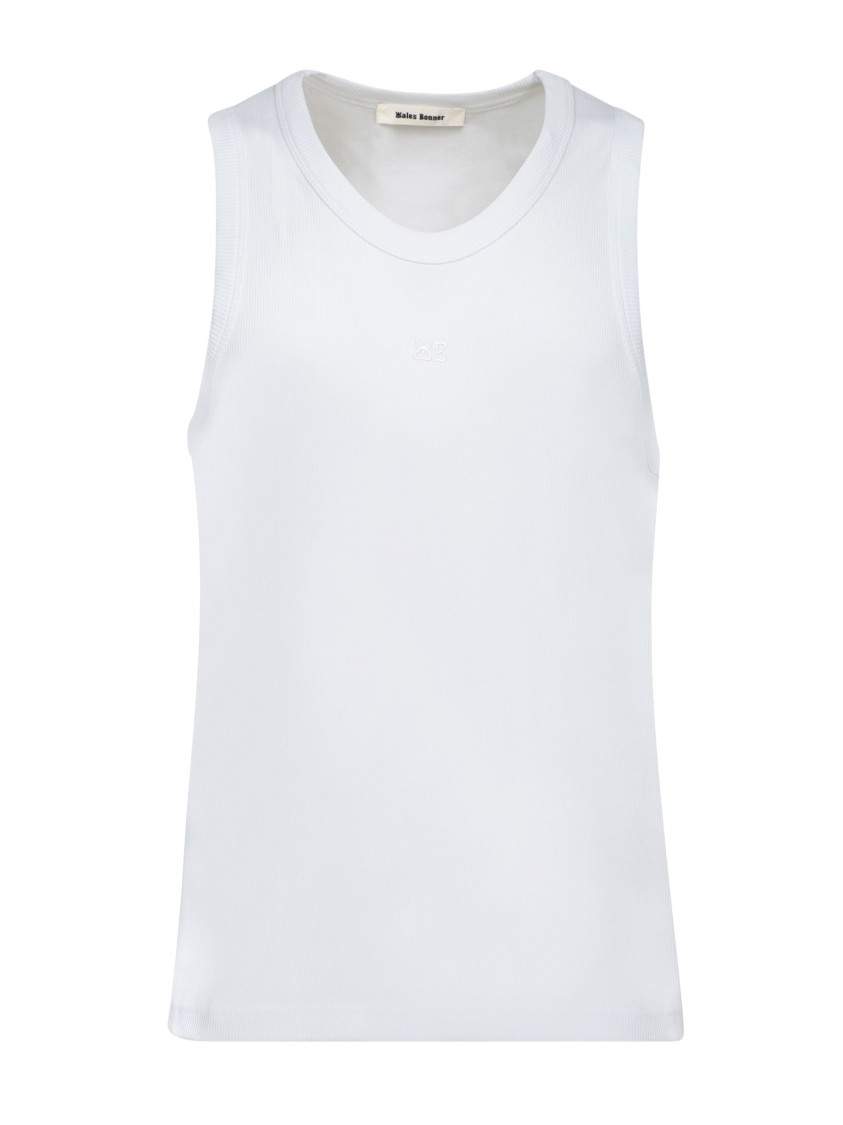 Wales Bonner Sleeveless Cotton Sweater With Ribbed Texture And Embroidered Logo In White
