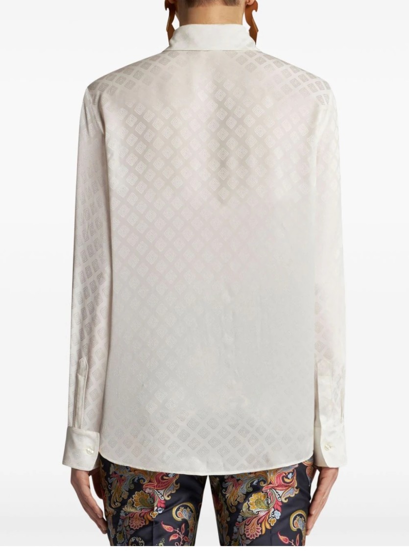 Etro Silk-blend White Shirt With Classic Collar In White