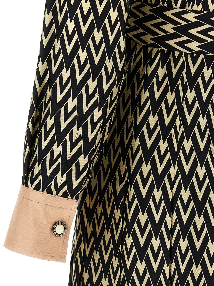 Valentino Toute La V Twill Midi Dress In Brown