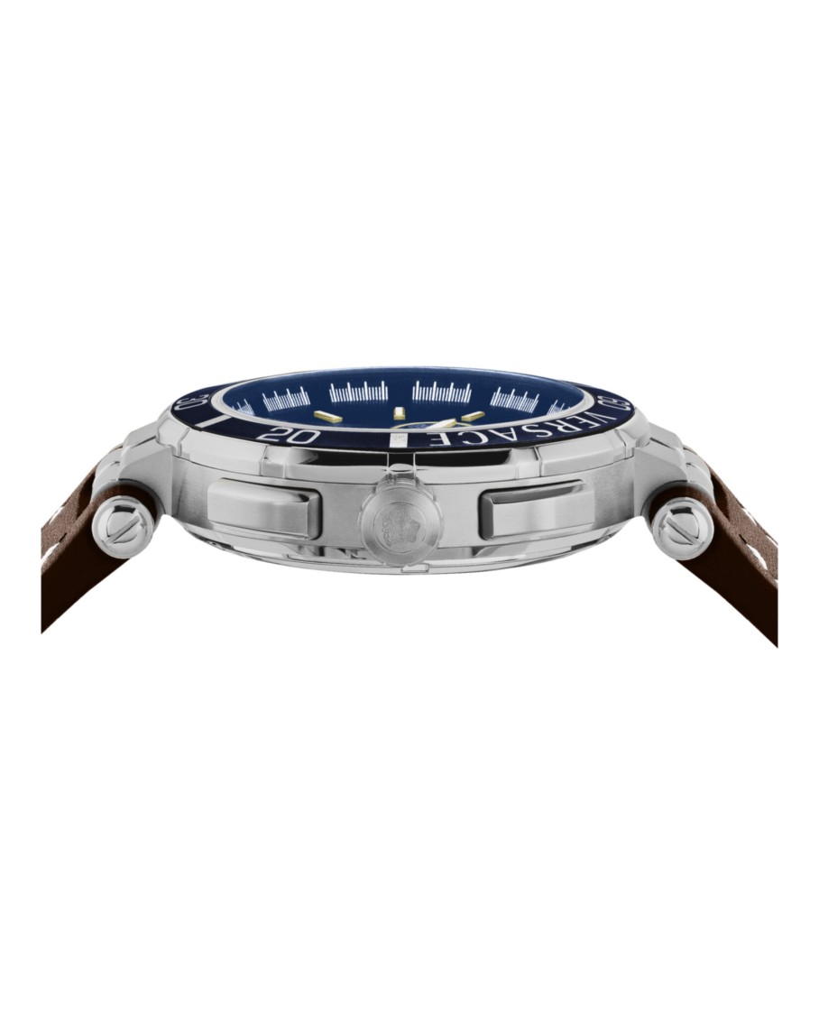 Versace Greca Chrono Strap Watch In Brown