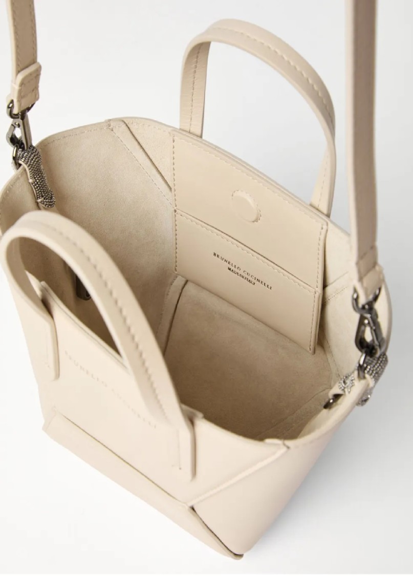 BRUNELLO CUCINELLI BRUNELLO CUCINELLI STRUCTURED GEOMETRIC PANELING SHOULDER BAG WITH DETACHABLE STRAP