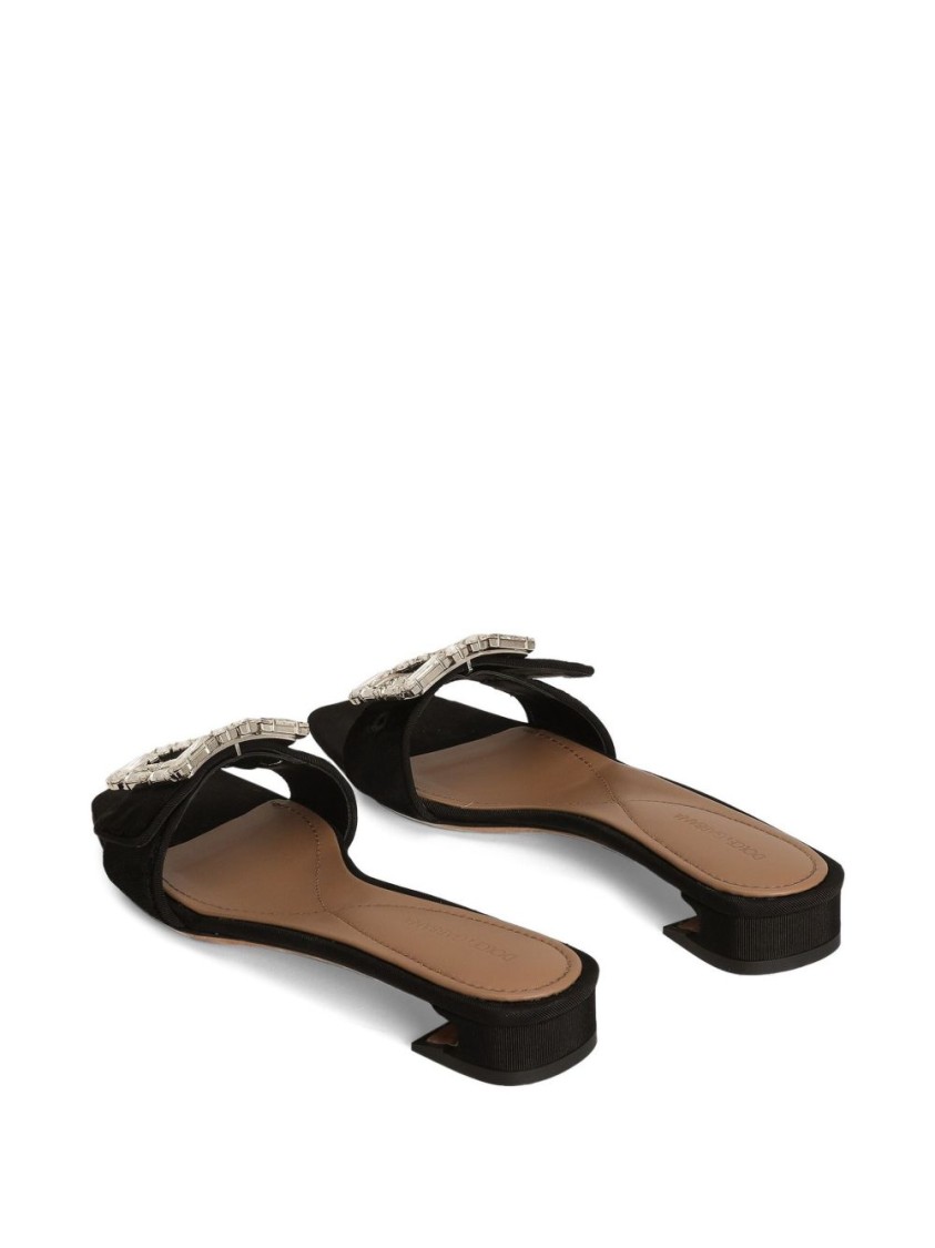 Dolce & Gabbana Buckled Velvet Sandals In Black