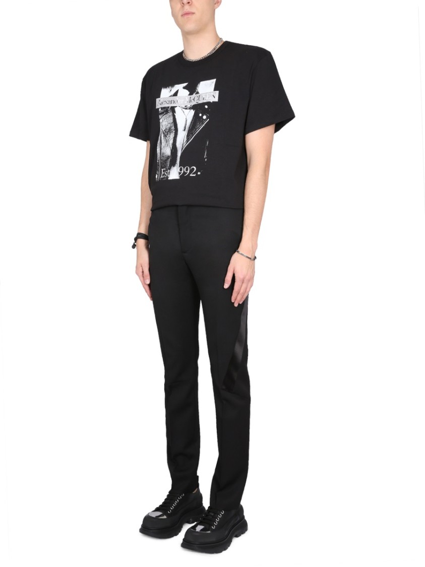 Alexander Mcqueen Wool Trousers Striped Sides In Black