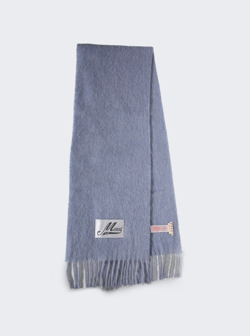 Marni Fringed Blue Scarf With Textured Finish In Blue