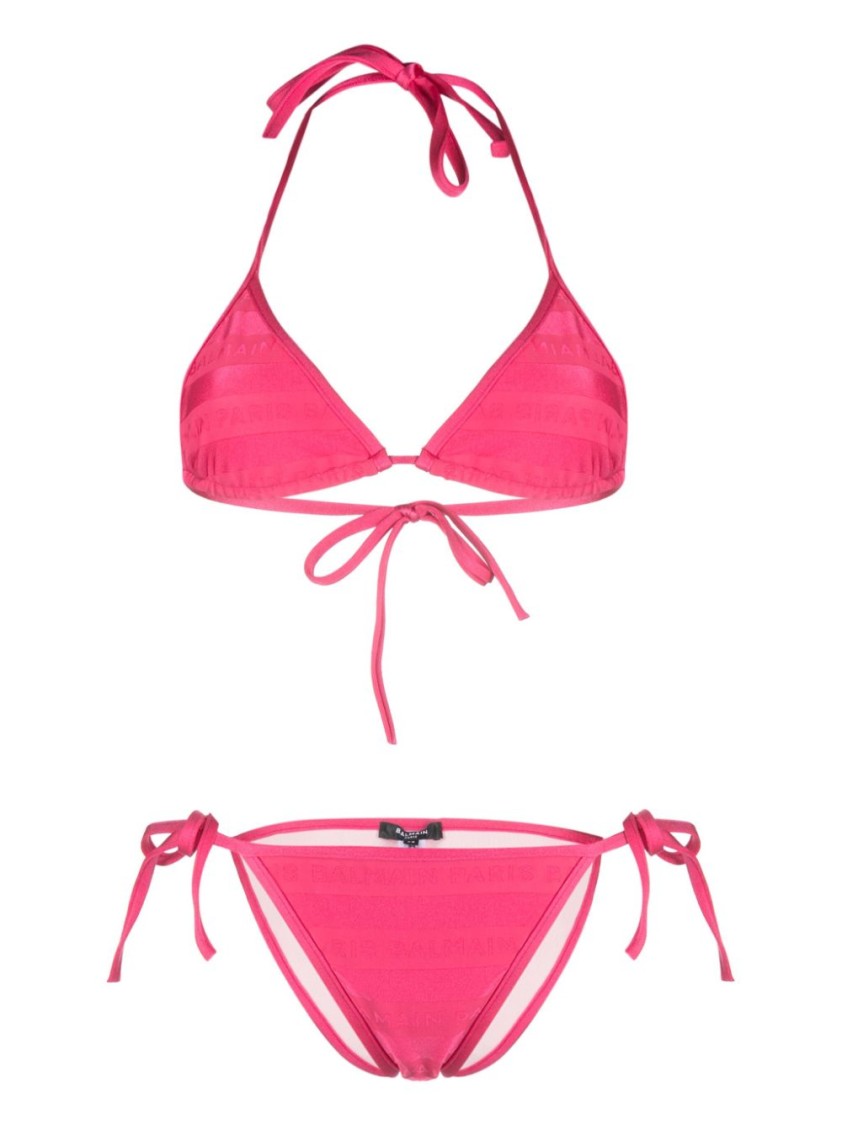 Balmain Triangle Bikini With Adjustable Ties In Pink