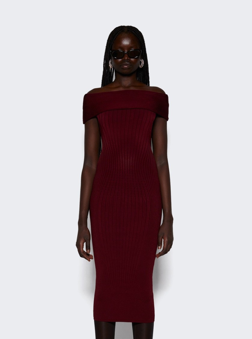 Mugler Off-shoulder Sculpting Dress In Burgundy