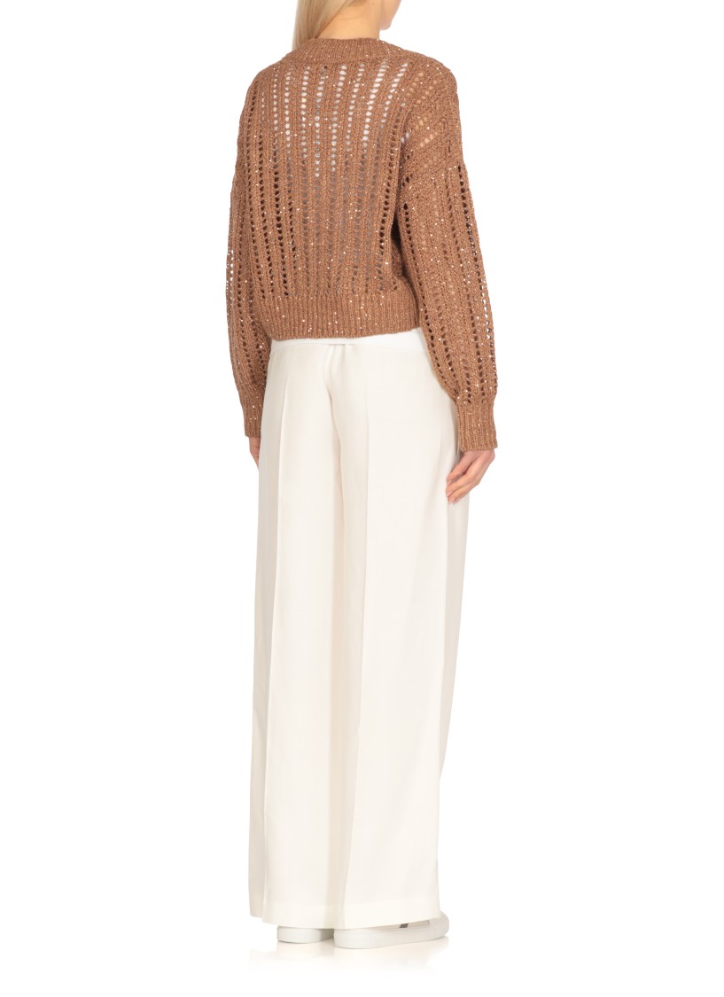 Brunello Cucinelli Brown Silk And Linen Blend Sweater