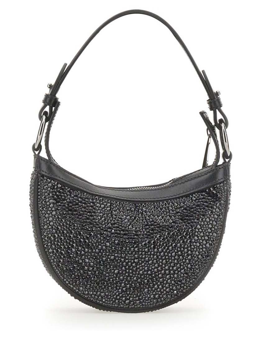 Versace Mini Hobo Bag With Crystals In Grey