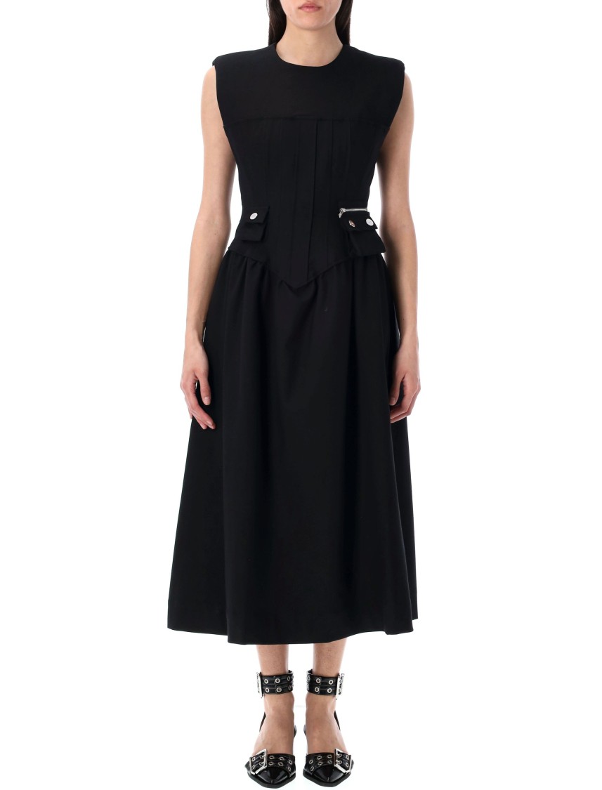 Ganni Tailored Cotton Corset Midi Dress