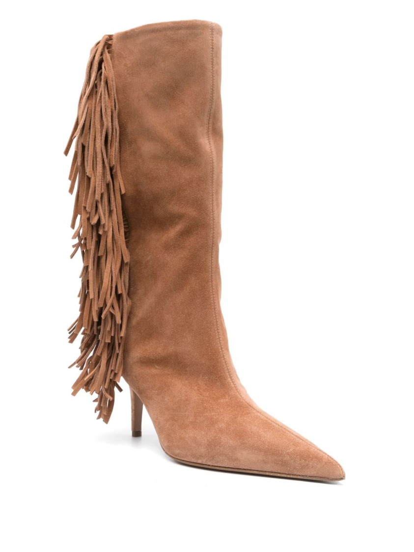 Paris Texas Fringe-detail Brown Ankle Boots With Stiletto Heel In Brown