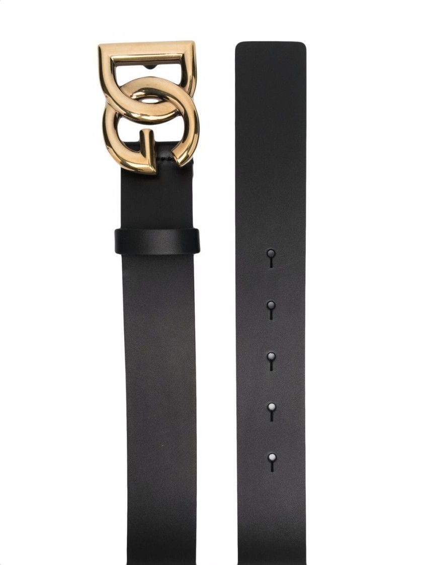 Dolce & Gabbana Black Belt With Buckle Closure And Interwoven Design In Leather Man In Black