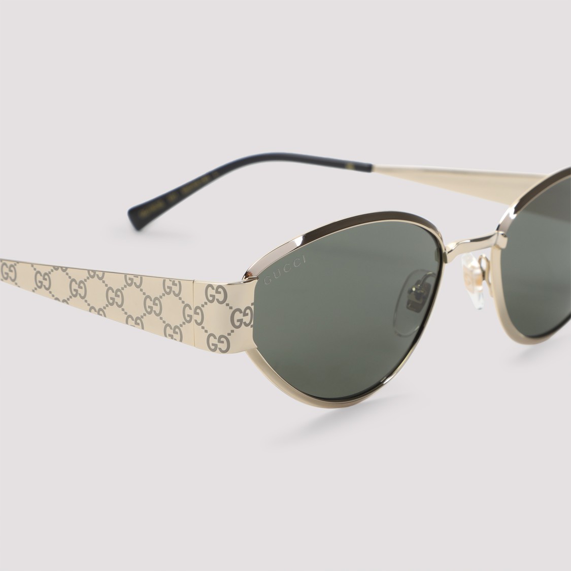 Gucci Gold Metal Oval Sunglasses With Green Acetate Lenses In Burgundy
