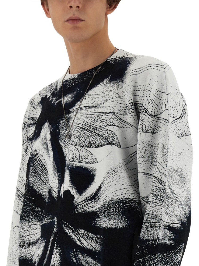 Alexander Mcqueen Blackwhite Printed Stretch Sweater In Multicolor