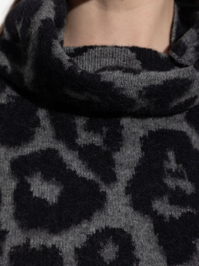 Stella Mccartney Leopard Print Turtleneck Wool Sweater In Gray