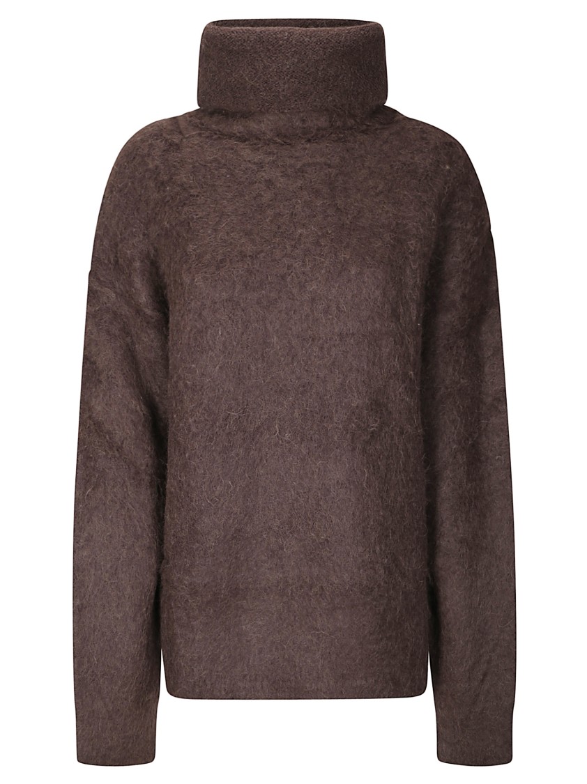 Uma Wang Soft Alpaca High Neck Oversized Knit Sweater In Brown