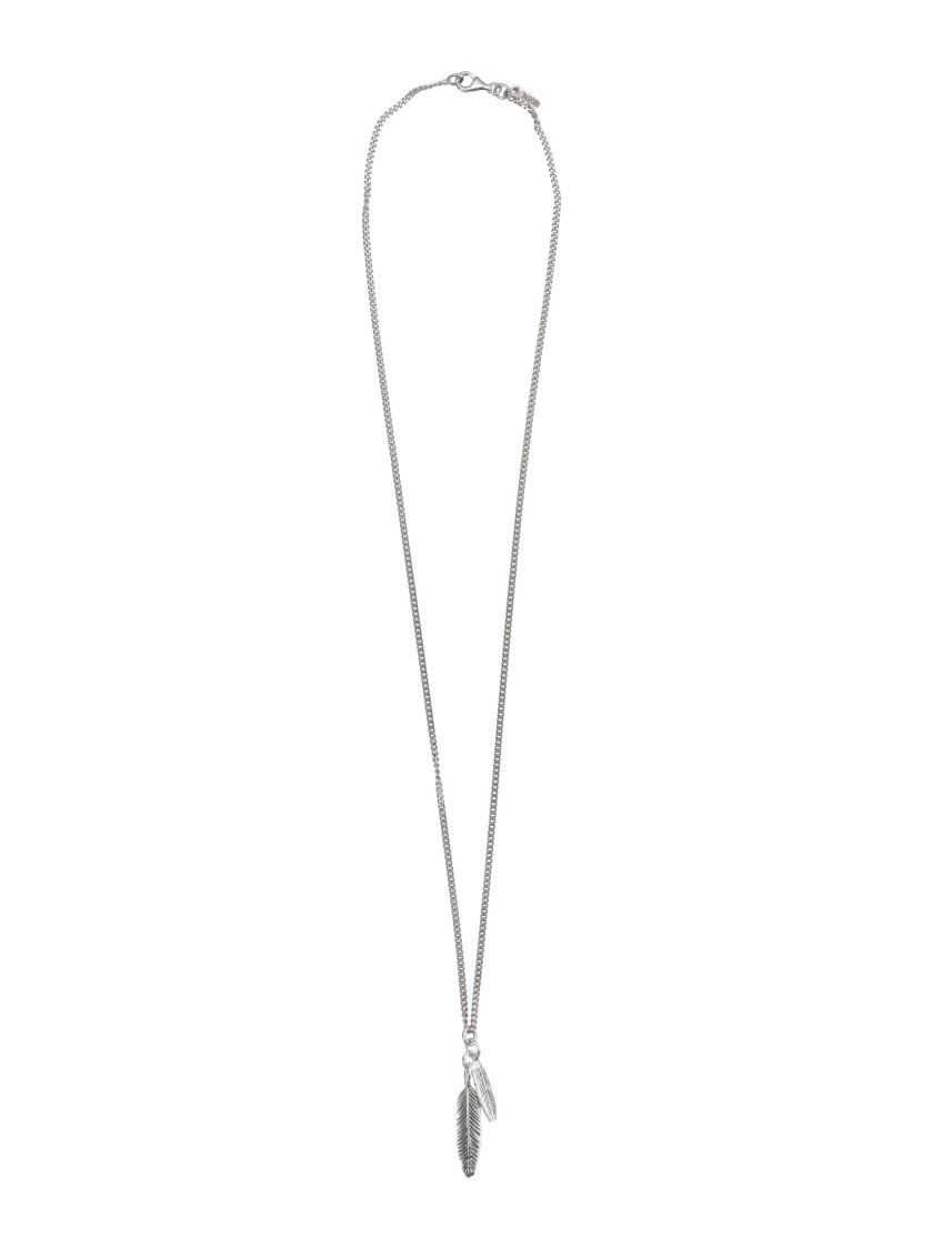 Emanuele Bicocchi Intricate Double Feather Pendant Necklace In Sterling Silver In White