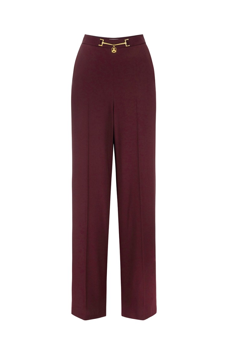 ELISABETTA FRANCHI ELISABETTA FRANCHI RED WIDE-LEG TROUSERS WITH HIGH WAIST