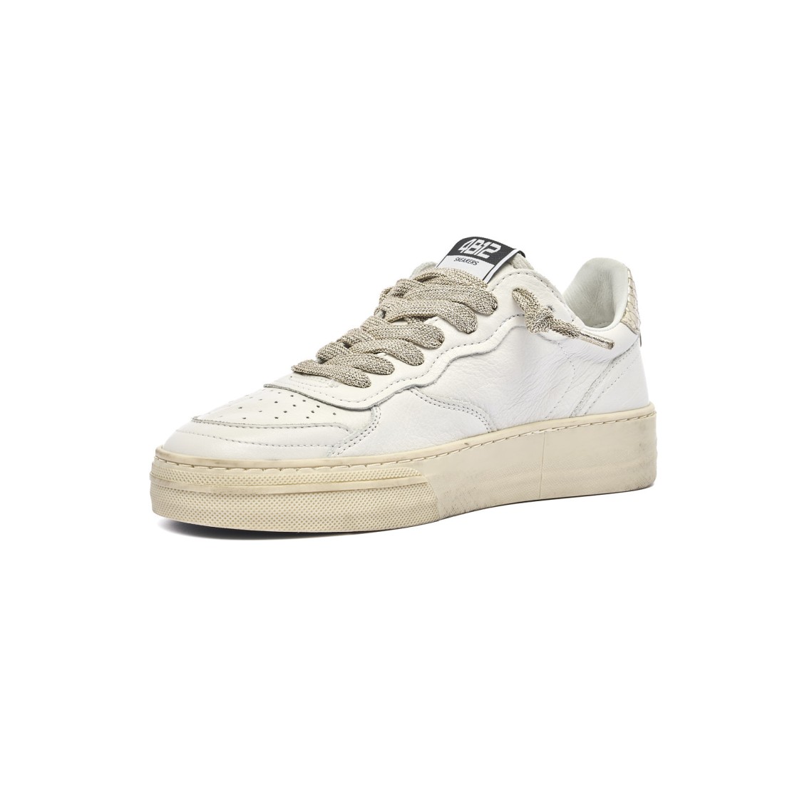 4b12 Elevated Leather Sneakers With Breathable Cotton Cover And Chic Detailing In White