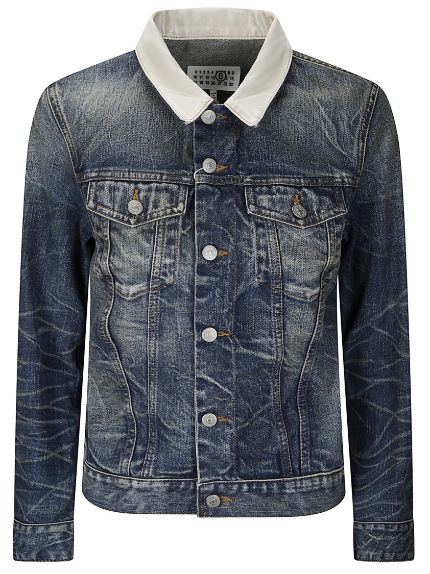 Mm6 Maison Margiela Mm6 By Maison Margiela Denim Jacket With Contrast Collar In Blue