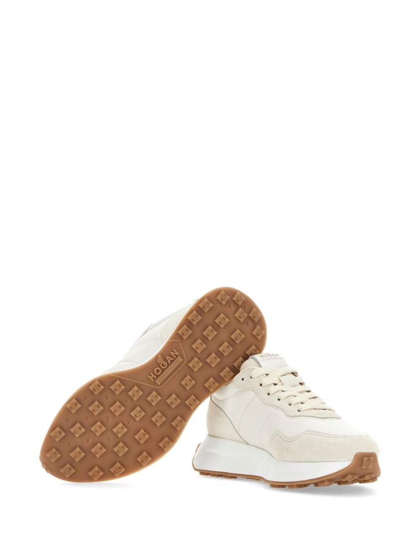 Hogan Leather Sneakers With Rubber Sole And Suede Accents In Pattern