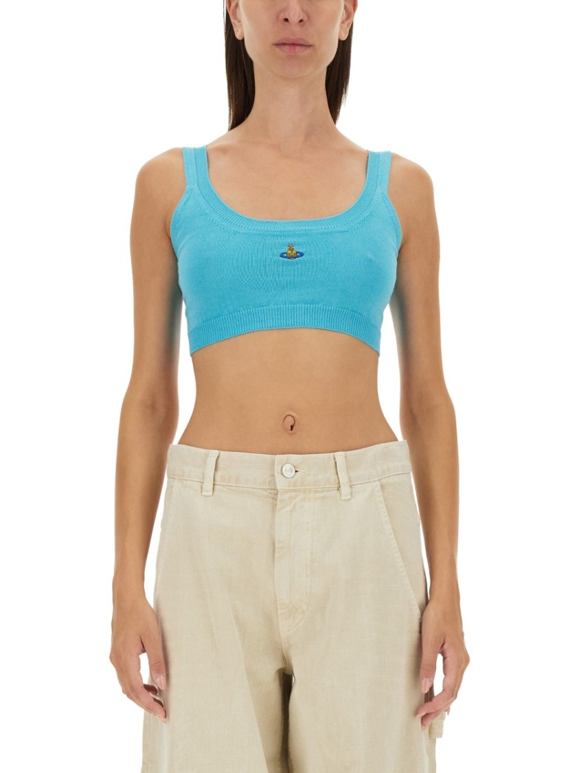 Vivienne Westwood Crop Top With Embroidered Orb Logo In Blue