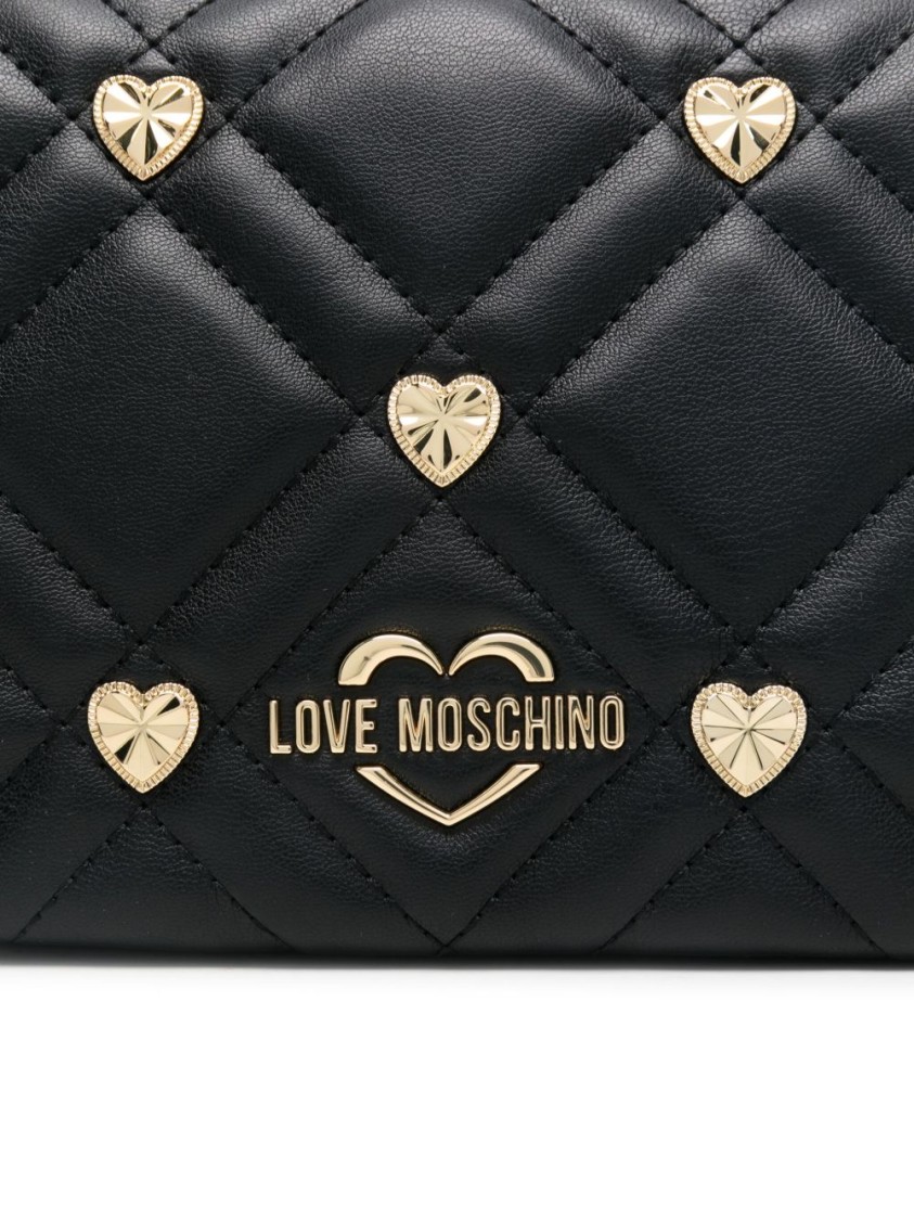 Love Moschino Quilted Shoulder Bag With Heart Embellishments In Black