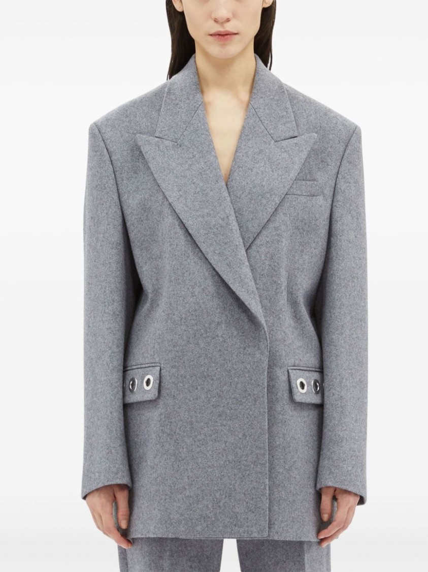 Msgm Heather Grey Eyelet-embellished Single-breasted Blazer In Grey