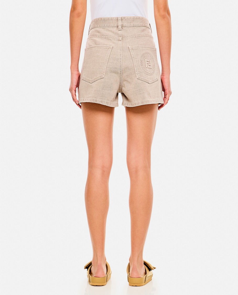 Fendi Beige 5-pocket Shorts With Embossed Logo Detail In Gray
