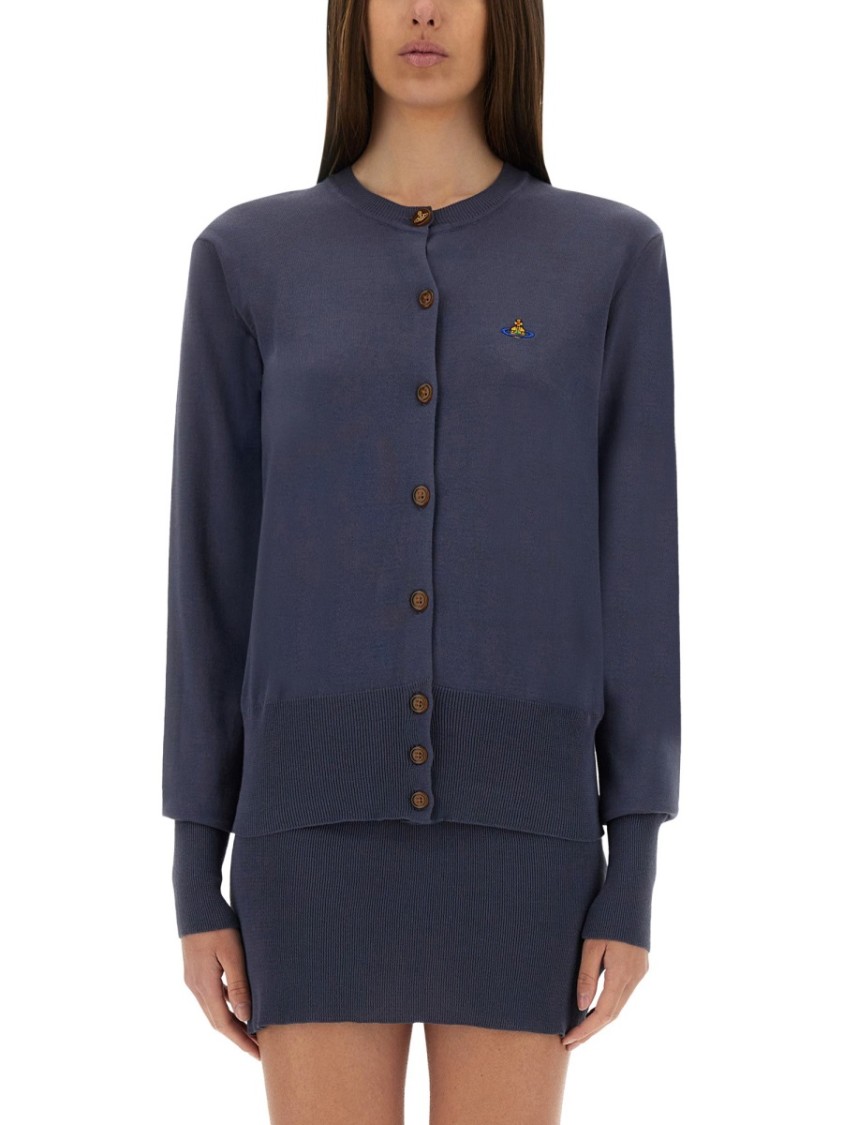 Vivienne Westwood Logo Embroidered Buttoned Cardigan In Blue