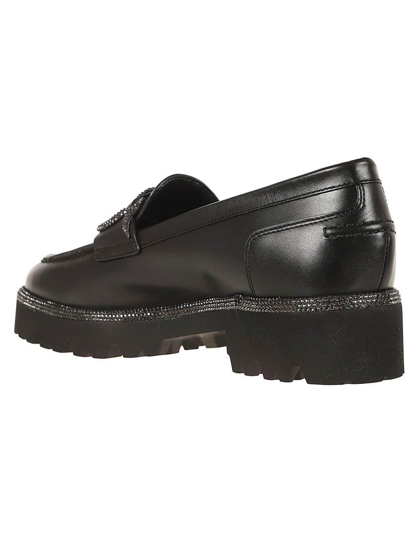 René Caovilla Morgana Embellished Leather Loafers In Black