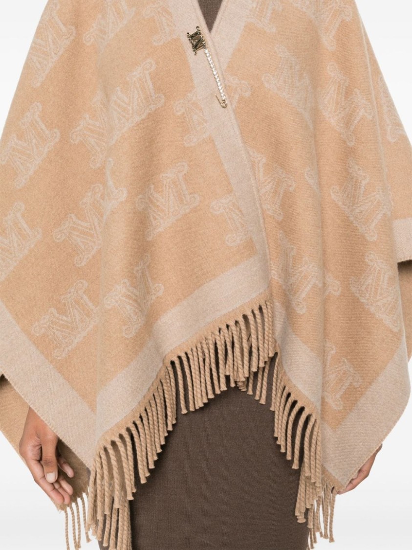 Max Mara Monogram-pattern Wool Poncho In Brown