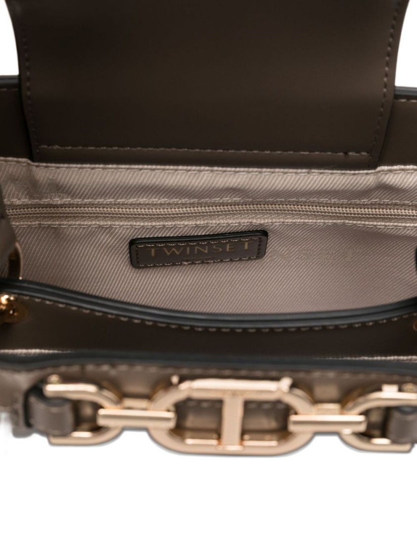 Twinset Twin-set Structured Handbag With Gold-tone Chain Detail In Gray