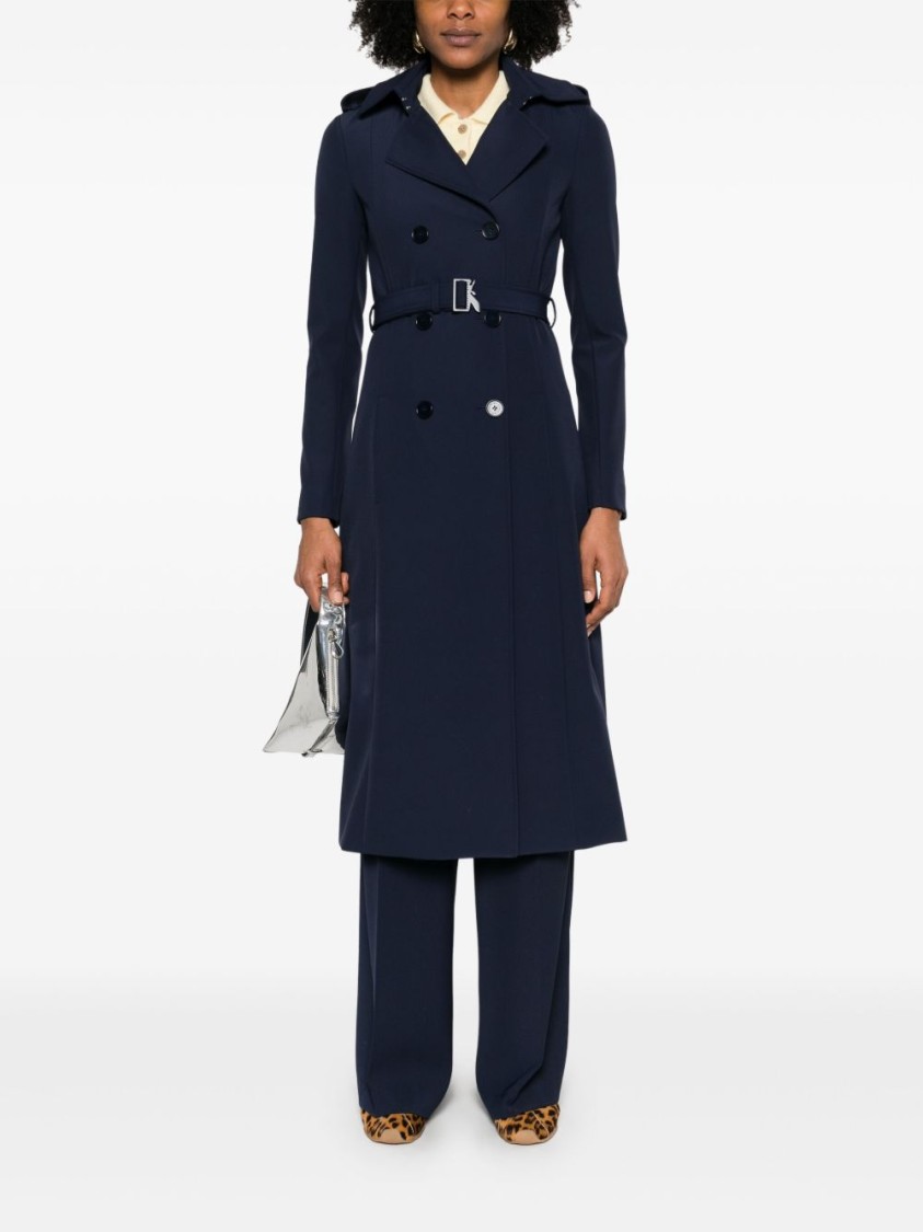 Shop Patrizia Pepe Navy Blue Double-breasted Trench Coat