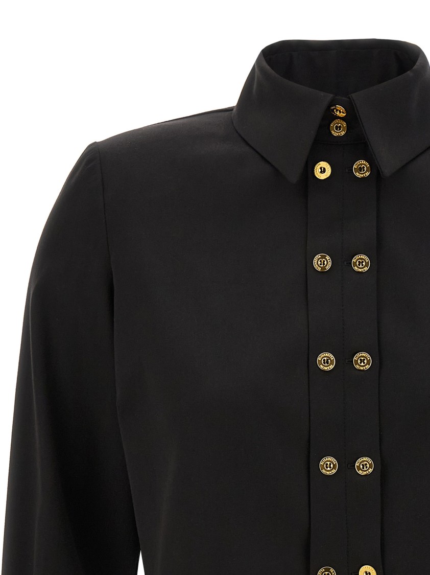 Elisabetta Franchi Short Shirt With Long Sleeves And Collar In Black