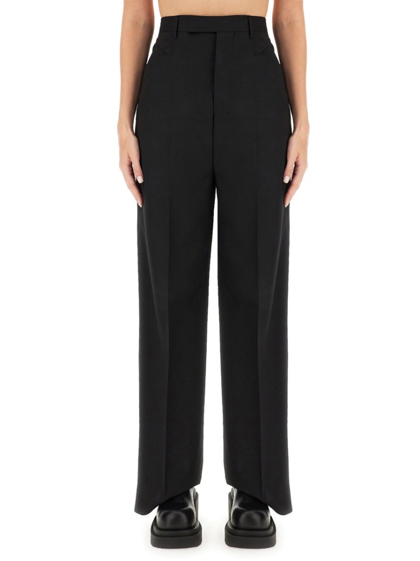 Rick Owens Wide Leg Trousers Featuring Front Pleats In Black