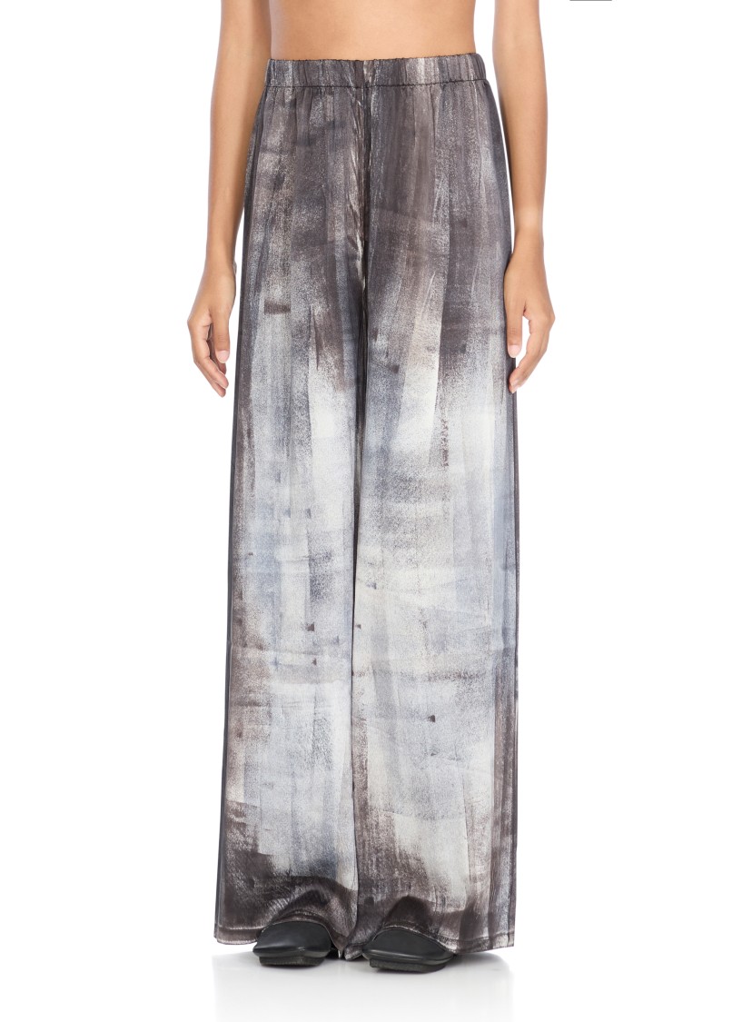 Avant Toi Wide-leg Silk Pants With Abstract Pattern In Gray