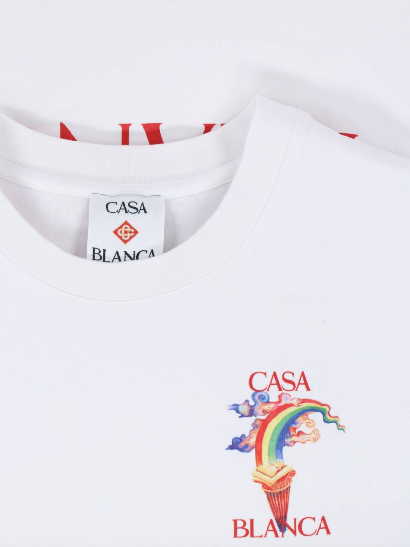 Casablanca White Crewneck T-shirt With Logo Detail On The Front And Maxi Logo Print On The Rear In Cotton Man In White