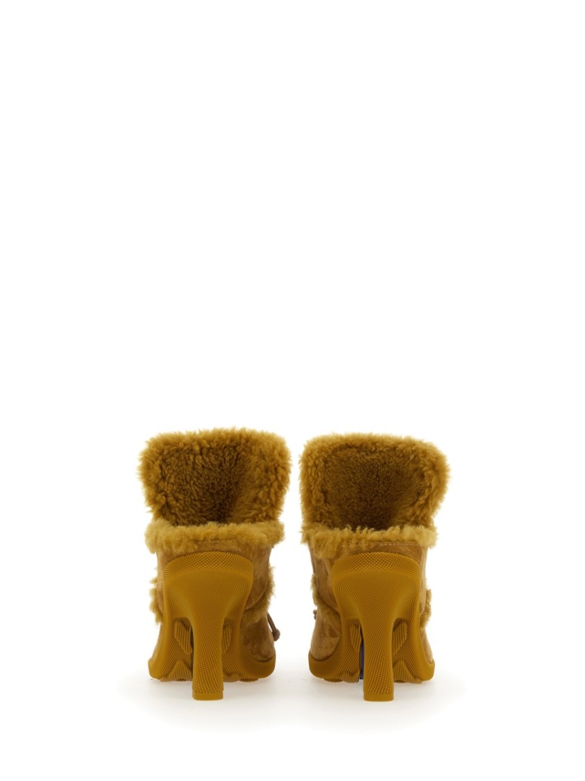 BURBERRY BURBERRY HIGH HEEL CALF SUEDE MULES 